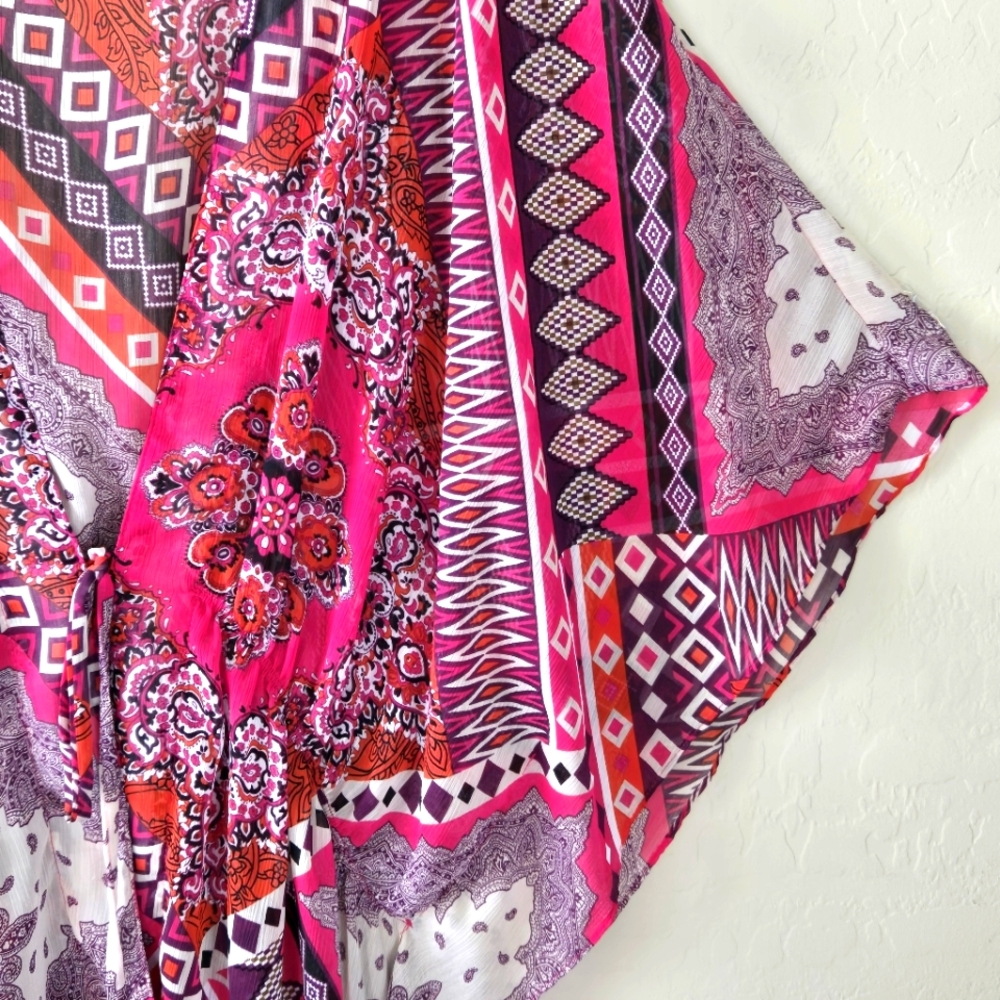 Maggie Barnes Bohemian Open Cardigan 2X Multicolor Kimono Sleeve Tie Waist - Picture 6 of 11